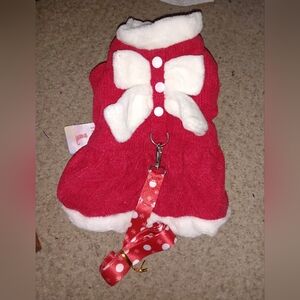 New Red & White Winter Dog Dress & Leash